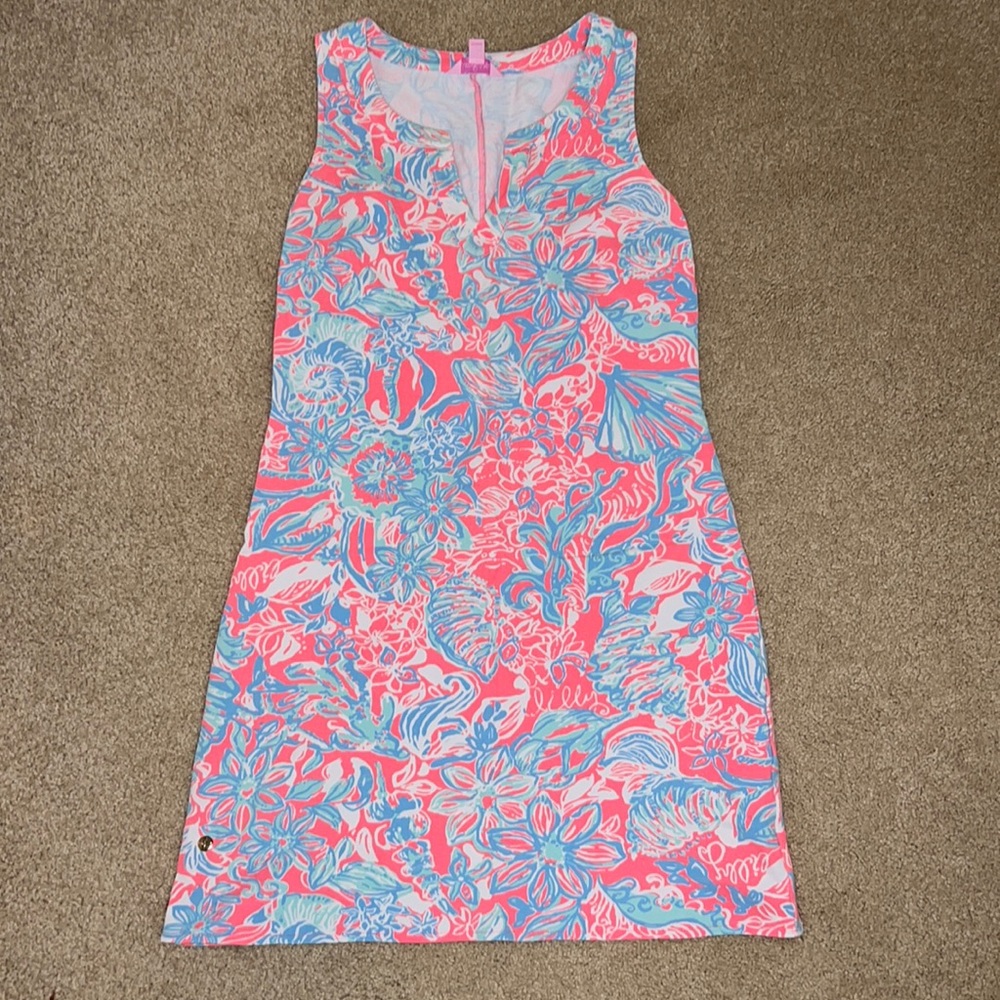 Lilly Pulitzer Pink Coral Blue Floral Sleeveless Shift Dress